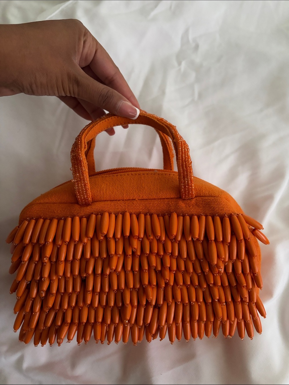 Orange Beaded Mini Tote Bag by